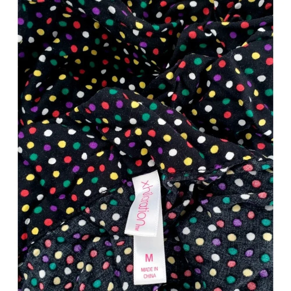 Xhilaration M Romper Shorts Colorful Polka-dot Button-Front Ruffle Short Sleeves